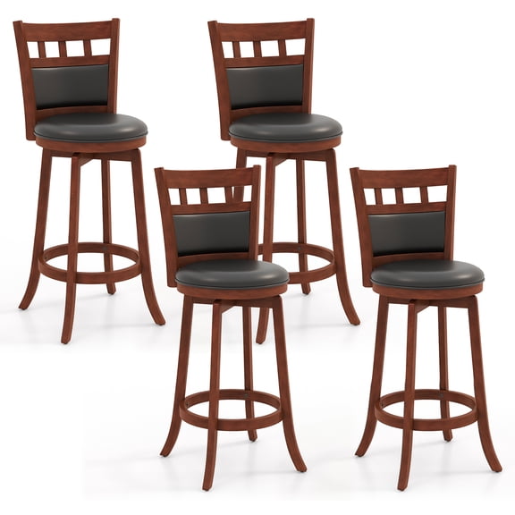 Gymax Wood Swivel Bar Stools Set of 4 w/ Faux Leather Upholstered Seat & Back