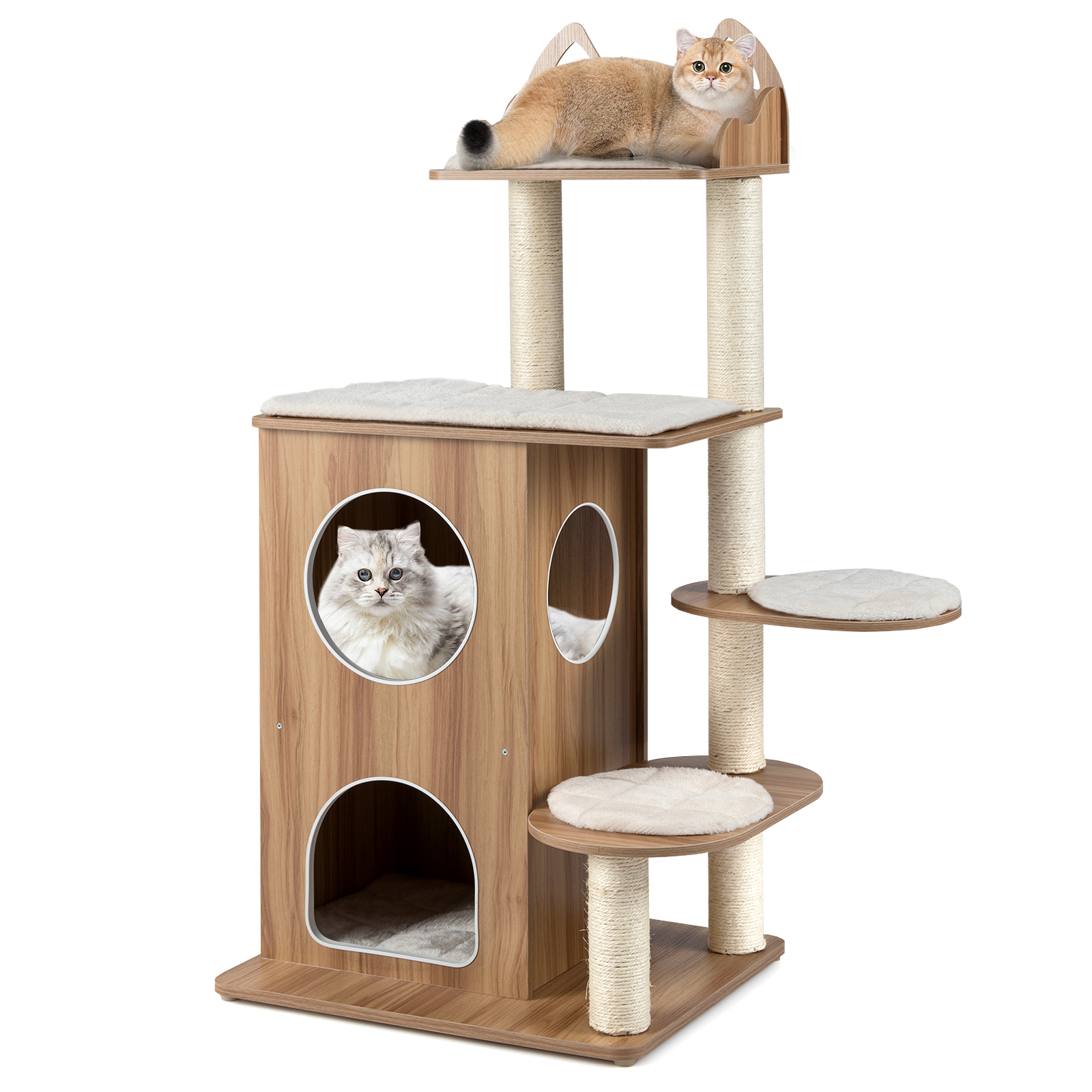 Gymax Wooden Cat Tree 48'' Cat Tower for Indoor Cats w/ 2-floor Condo Cute Top Perch