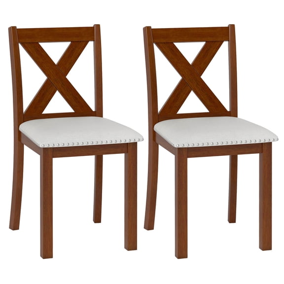 Gymax Wooden Dining Chair Set of 2 w/Acacia Wood Legs Padded Seat Curved Back
