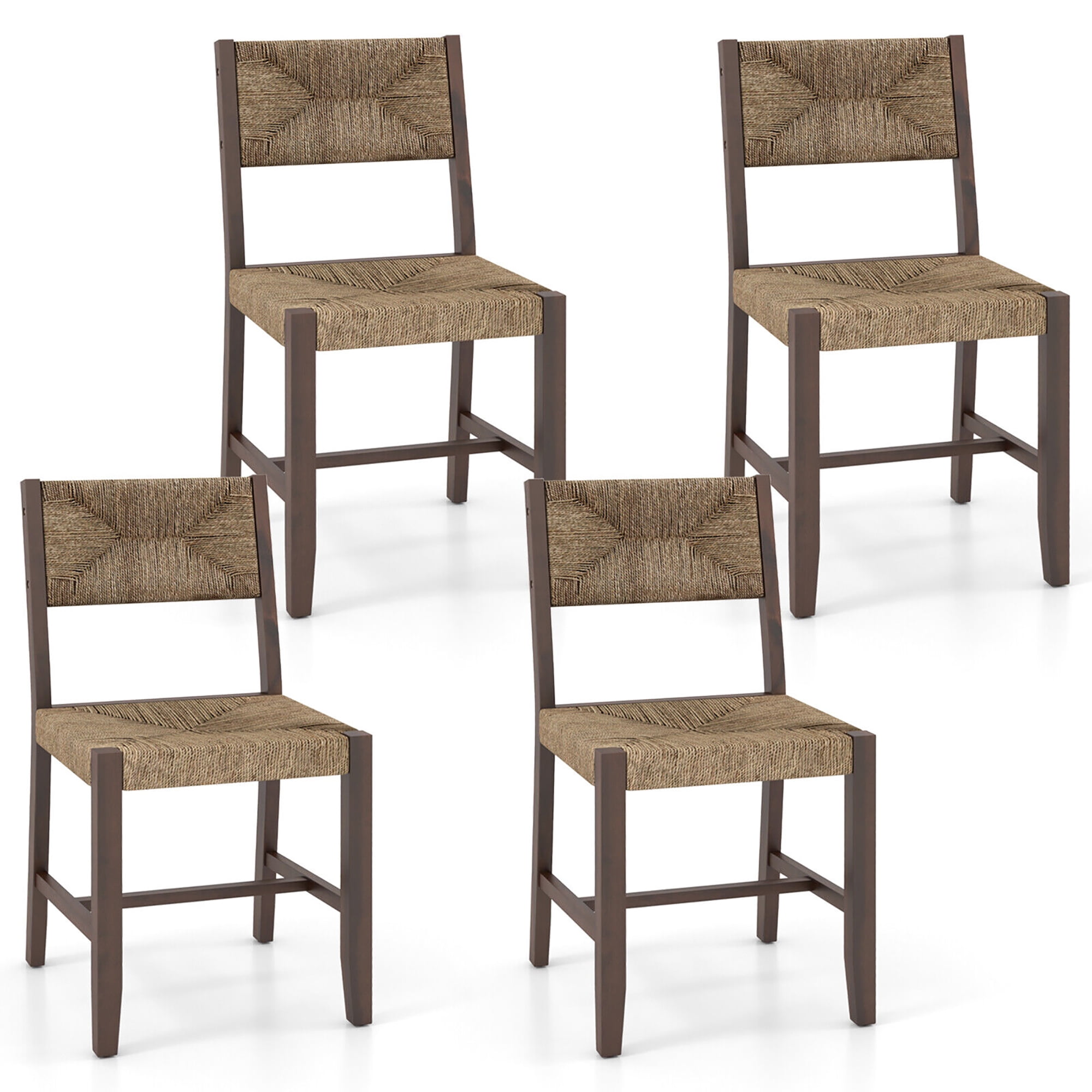 Free Shipping! Gymax Wooden Dining Chair Set of 4 w/ Natural Weave ...
