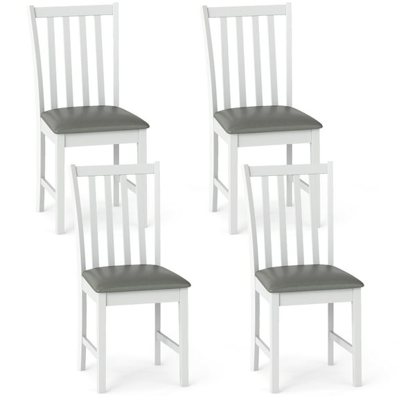 Gymax Wooden Dining Chair Set of 4 w/Rubber Wood Frame & Padded Seat & Curved Back White