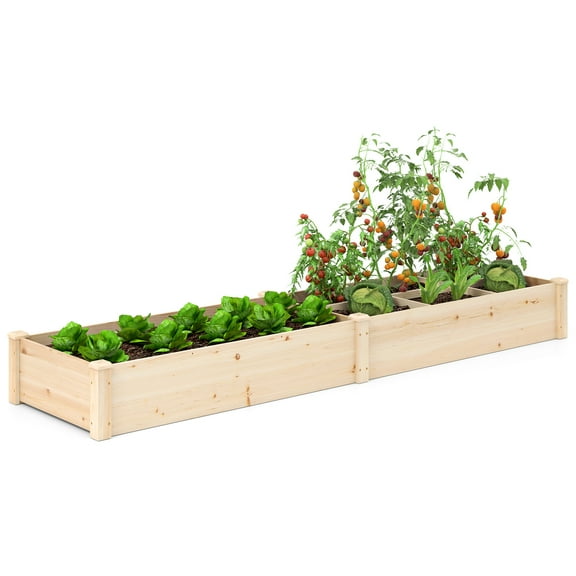 Gymax Wooden Raised Garden Bed w/ 2 Planter Boxes Divider Open-Ended Base for Flower