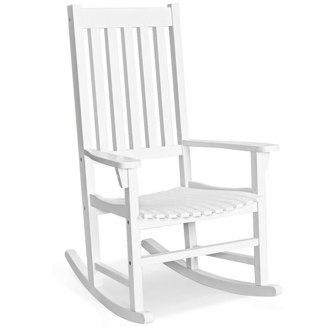 Gymax Wooden Rocking Chair Porch Rocker High Back Garden Seat For Indoor Outdoor White