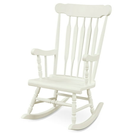 Gymax Wooden Rocking Chair Single Rocker Indoor Garden Patio Yard White