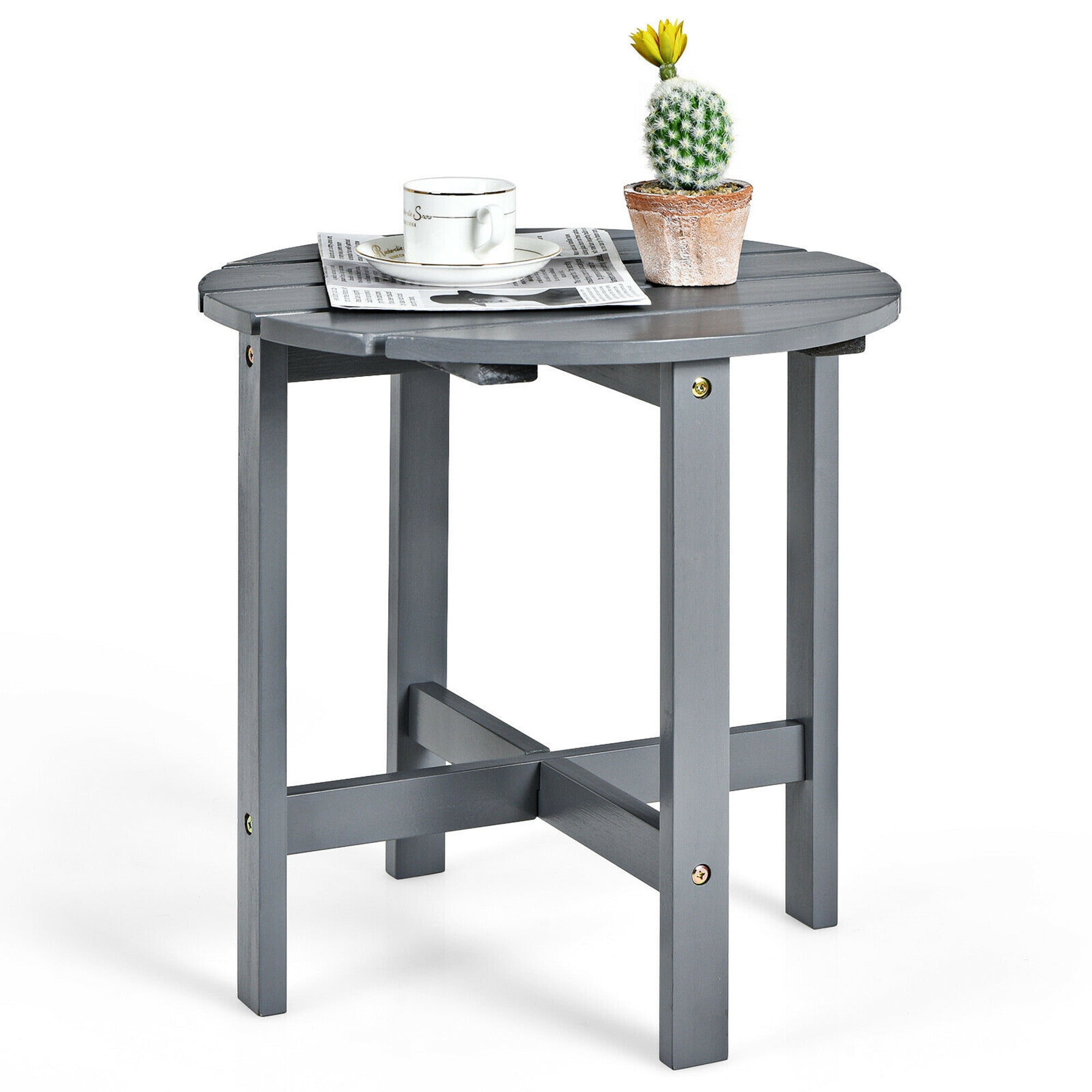 Gymax Wooden Slat Round 18" Patio Coffee Table, Gray