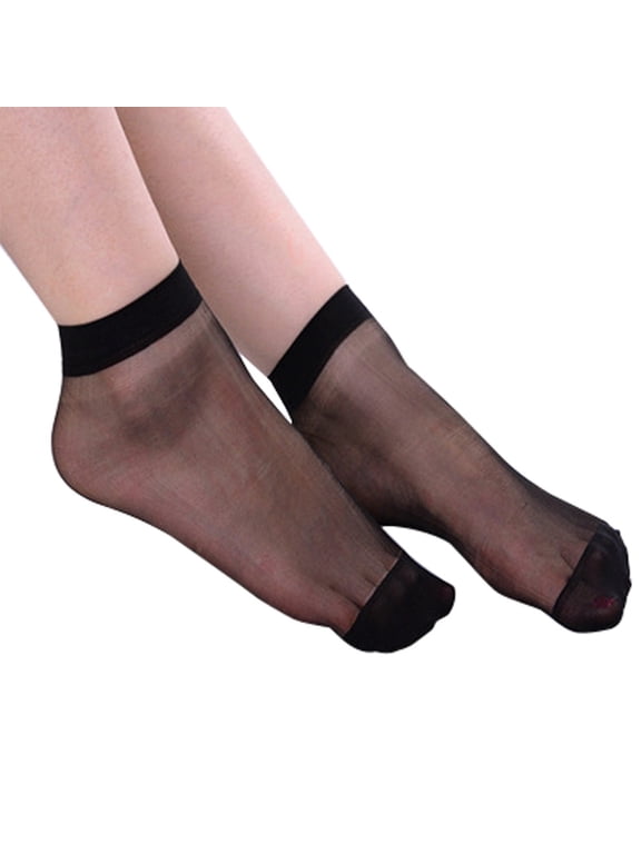 10 Pairs Womens Sheer Ankle Socks Summer Ultra Thin Cool See Through Silk Socks Black One Size