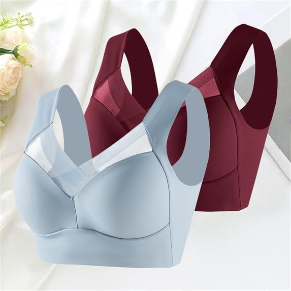 Gymayou 2-PACK Large Size Without Ring Lace Vest Underwear Thin Side Side Breasts Gathered Adjustable Bras Back-Smoothing Sports Bra Yellow 3XL