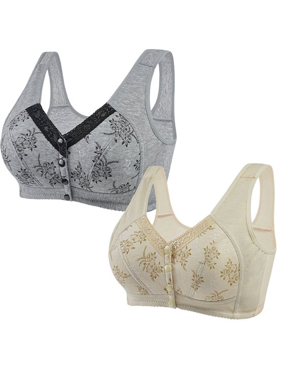 2 Pack Front Closure Wireless Bra for Women Tank Top Style Wide Shoulder Strap No Underwire Bralette Soft Breathable Bras Mint Green 6XL