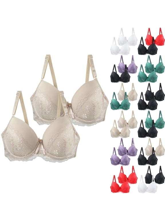 2 Pack Women Lace Minimizer Bra Set Underwire Full Coverage Anti Sag Gathered Support Bra for Large Bust Blue 100B