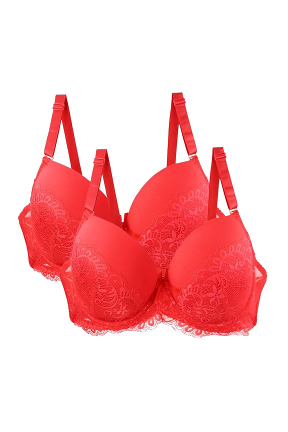 2 Pack Women Lace Minimizer Bra Set Underwire Full Coverage Anti Sag Gathered Support Bra for Large Bust Hot Pink 80B