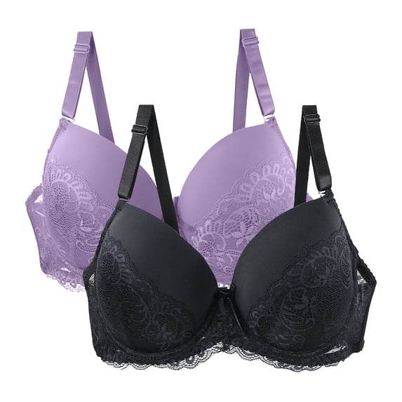 Gymayou 2 Pack Women Lace Minimizer Bra Set Underwire Full Coverage Anti Sag Gathered Support Bra for Large Bust Orange 100D