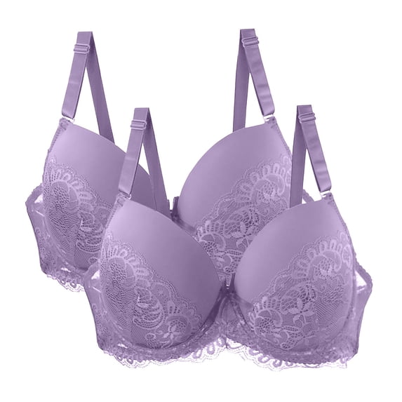 Gymayou 2 Pack Women Lace Minimizer Bra Set Underwire Full Coverage Anti Sag Gathered Support Bra for Large Bust Pink 75E