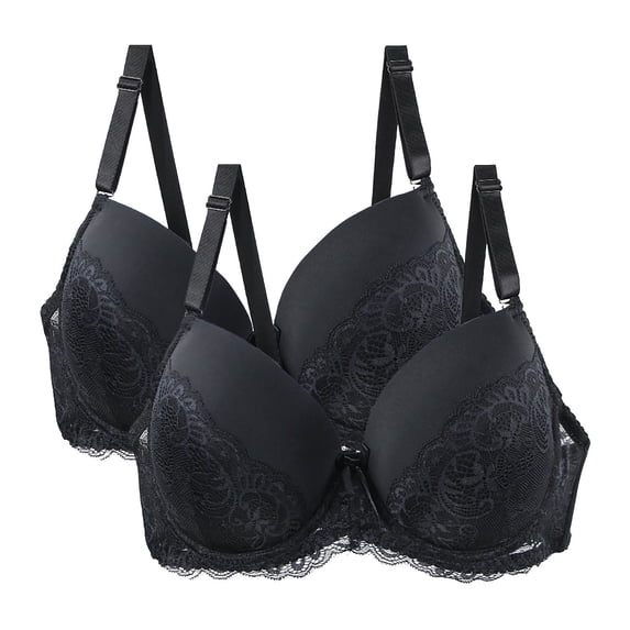 Gymayou 2 Pack Women Lace Minimizer Bra Set Underwire Full Coverage Anti Sag Gathered Support Bra for Large Bust Sky Blue 75C