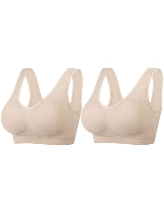 2 Pack Women Seamless Wireless Pull On Sports Bra Beauty Back Breathable Comfort Bra Full Coverage Wide Strap No Wire Everyday Lounge Sleep Multicolr #5 M