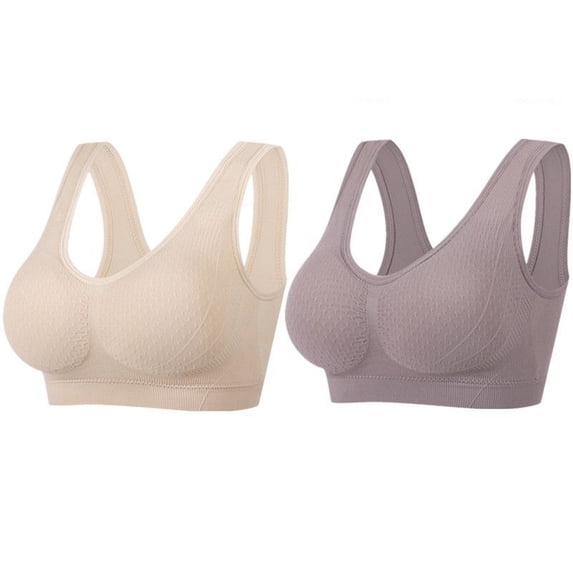 Gymayou 2 Pack Women Seamless Wireless Pull On Sports Bra Beauty Back Breathable Comfort Bra Full Coverage Wide Strap No Wire Everyday Lounge Sleep Multicolr #13 M