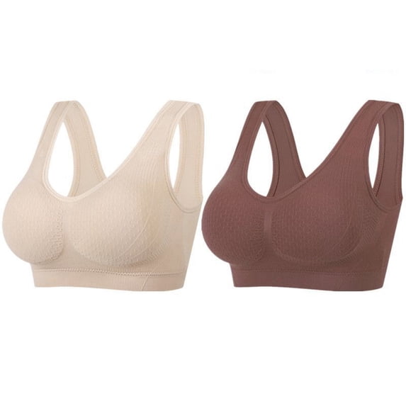 Gymayou 2 Pack Women Seamless Wireless Pull On Sports Bra Beauty Back Breathable Comfort Bra Full Coverage Wide Strap No Wire Everyday Lounge Sleep Multicolr #9 L