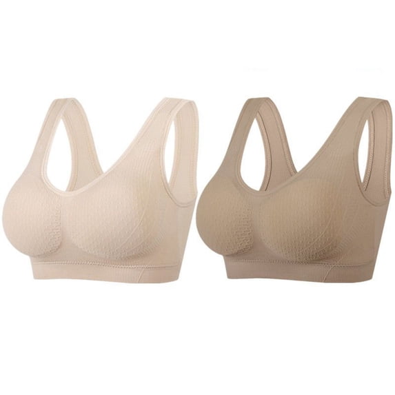 Gymayou 2 Pack Women Seamless Wireless Pull On Sports Bra Beauty Back Breathable Comfort Bra Full Coverage Wide Strap No Wire Everyday Lounge Sleep Multicolr #19 L