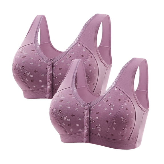 Gymayou 2Pcs Front Closure Bras For Older Women Wireless Bra Senior ...