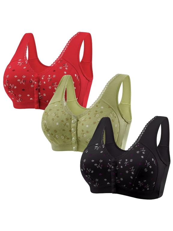 3 Pack Front Snap Closure Bras for Older Women Full Coverage Comfort Wireless Bralettes Wide Strap Support Bras for Elderly Ladies Multicolor #6 L
