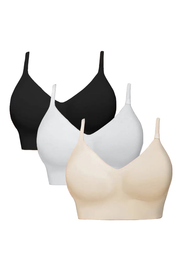 3-Pack Low Back Bra for Women Wireless Backless Low Cut V Neck Bralette No Show Multiway Convertible Halter Bras Hot Pink-3pcs XS