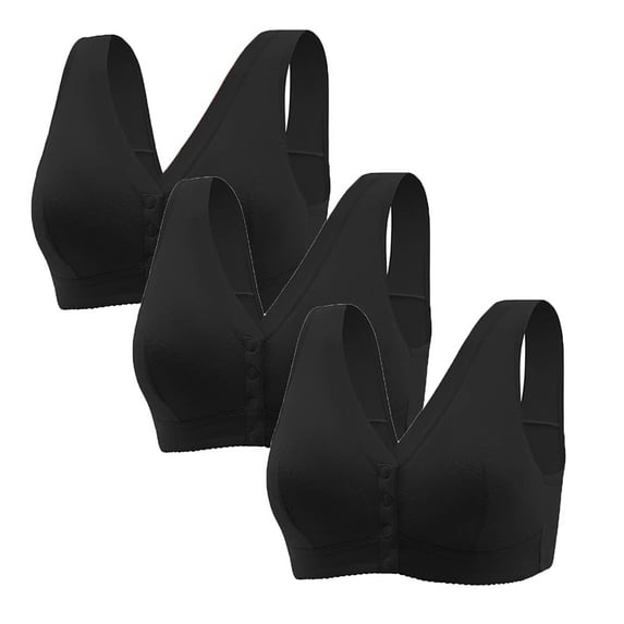 Gymayou 3 Pack Middle Aged Women Front Snap Lace Wireless Bra Comfort Front Closure Bralette Set for Senior Ladies Black 2XL