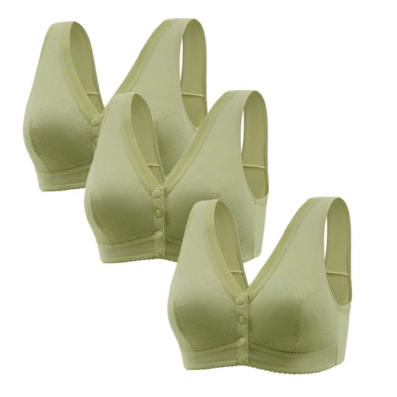 Gymayou 3 Pack Middle Aged Women Front Snap Lace Wireless Bra Comfort Front Closure Bralette Set for Senior Ladies Green 2XL