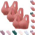 thumbnail image 1 of Gymayou 3 Pack Ribbed Bras for Women Front Closure No Underwire Comfort Senior Wireless Snap Closing Bra Wide Strap Support Beige 36, 1 of 4