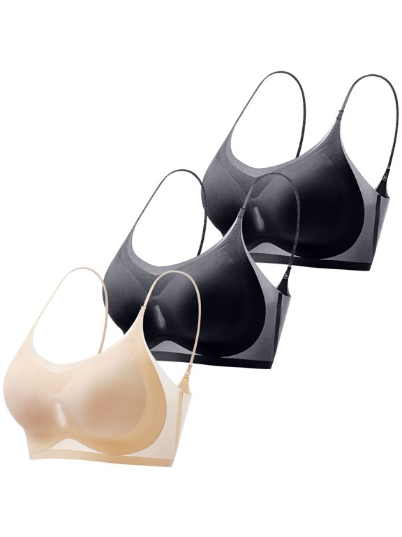 3 Pack Ultra Thin Ice Silk Seamless Bra Set For Women Wire Free Minimizer Cooling Sleep Bra Adjustable Thin Strap Back Smoothing Breathable Summer Bra Multicolor #4 L