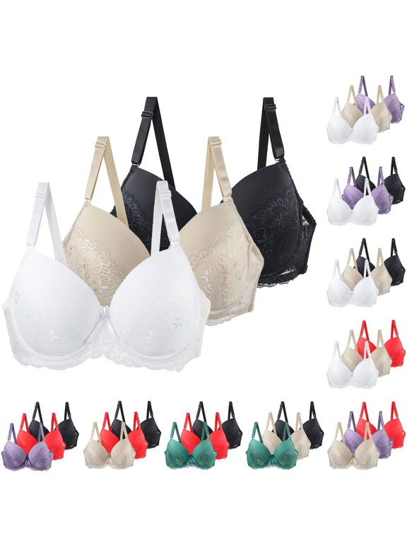 3 Pack Women Floral Lace Minimizer Bra Bundle Underwire Full Coverage Anti Sag Support Bra for Large Bust Gathered Shaping Beige 100B