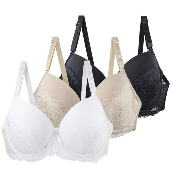 Gymayou 3 Pack Women Floral Lace Minimizer Bra Bundle Underwire Full Coverage Anti Sag Support Bra for Large Bust Gathered Shaping Light Blue 80E