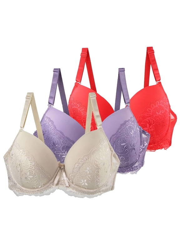 3 Pack Women Floral Lace Minimizer Bra Bundle Underwire Full Coverage Anti Sag Support Bra for Large Bust Gathered Shaping Navy 100D