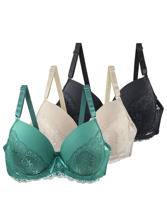 3 Pack Women Floral Lace Minimizer Bra Bundle Underwire Full Coverage Anti Sag Support Bra for Large Bust Gathered Shaping Pink 100E