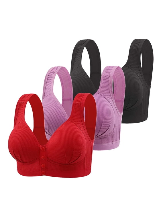 3 Pack Women Front Closure Wireless Bra Fixed Cup Thin Breathable No Underwire Bralette Gentle Gather Casual Lounge Everyday Bras Multicolor #3 2XL