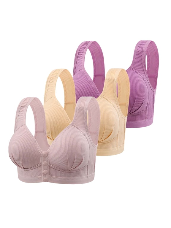 3 Pack Women Front Closure Wireless Bra Fixed Cup Thin Breathable No Underwire Bralette Gentle Gather Casual Lounge Everyday Bras Multicolor #4 XL