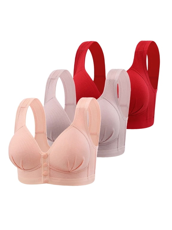 3 Pack Women Front Closure Wireless Bra Fixed Cup Thin Breathable No Underwire Bralette Gentle Gather Casual Lounge Everyday Bras Multicolor #6 3XL