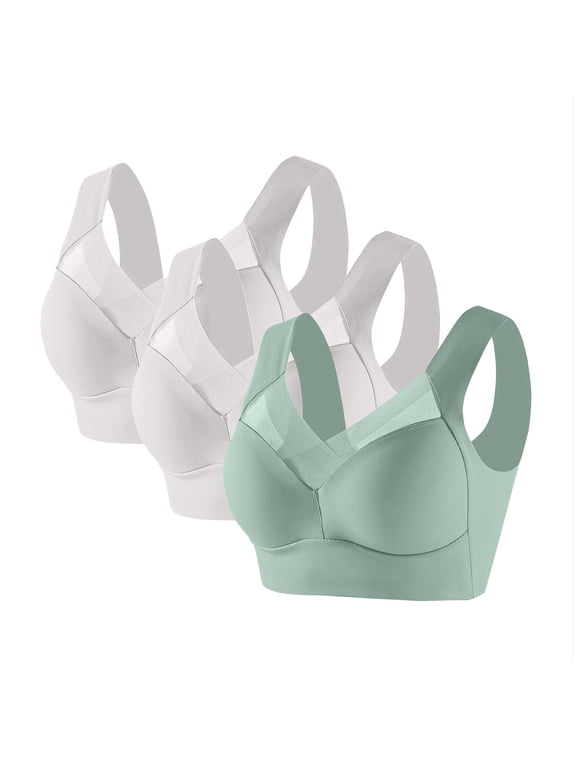 3 Pack Women Seamless Wireless Padded Bras Full Coverage Underarm Smoothing Everyday Bra Breathable Mesh V Neck Posture Correcting Multicolor #3 3XL