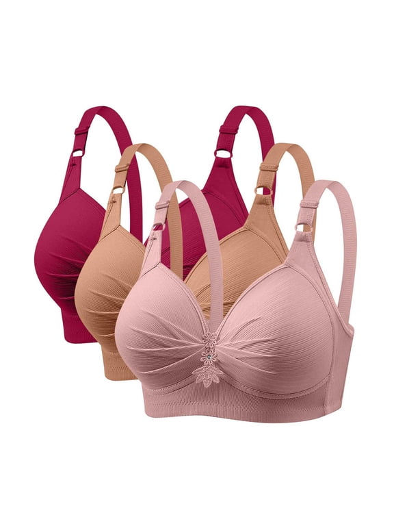 3 Pack Women Wireless Bra Lift Up Minimizer Support Bralette For Large Bust Adjustable Strap Lingerie Beige M