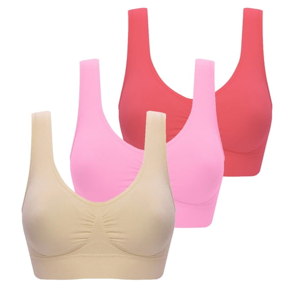 Gymayou 3 Pack Womens Sports Bra Wireless No Underwire Comfortable Low Impact Workout Bra Breathable Stretch Support Bralette Hot Pink 4XL