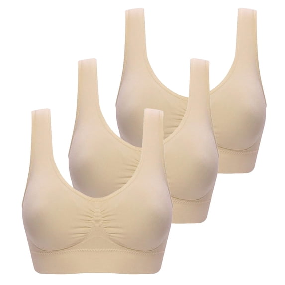 Gymayou 3 Pack Womens Sports Bra Wireless No Underwire Comfortable Low Impact Workout Bra Breathable Stretch Support Bralette Khaki 2XL