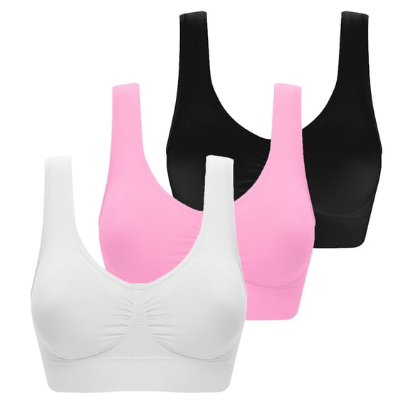 Gymayou 3 Pack Womens Sports Bra Wireless No Underwire Comfortable Low Impact Workout Bra Breathable Stretch Support Bralette Pink 2XL