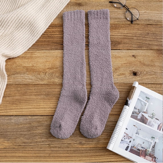 Gymayou 4 Pairs Long Fuzzy Socks Thick Skin-friendly Coral Fleece Socks Stretch Home Sleeping Winter Socks
