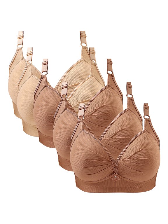 5 Pack High Support Wireless Bras for Women Adjustable Strap Full Coverage Comfort Bra Lift Up Everyday Bras Multicolor #22 L