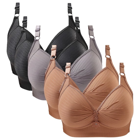 Gymayou 5 Pack High Support Wireless Bras for Women Adjustable Strap Full Coverage Comfort Bra Lift Up Everyday Bras Multicolor #23 XL