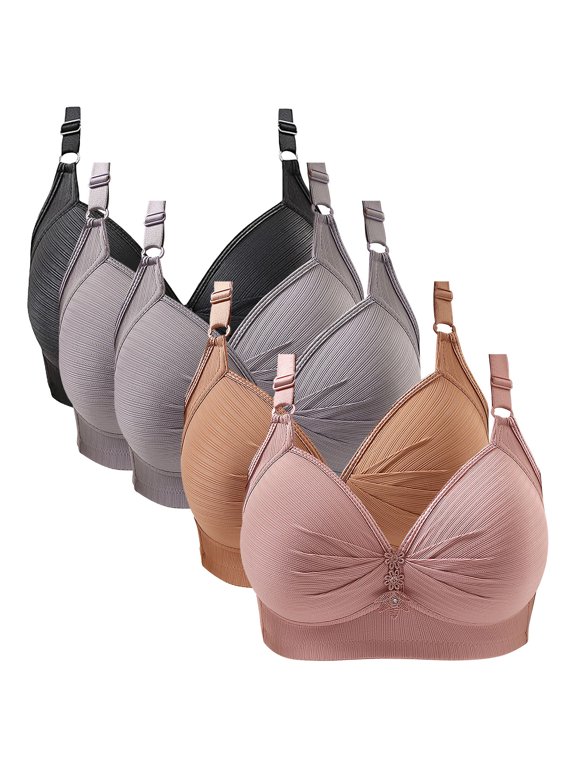 5 Pack High Support Wireless Bras for Women Adjustable Strap Full Coverage Comfort Bra Lift Up Everyday Bras Multicolor #34 2XL