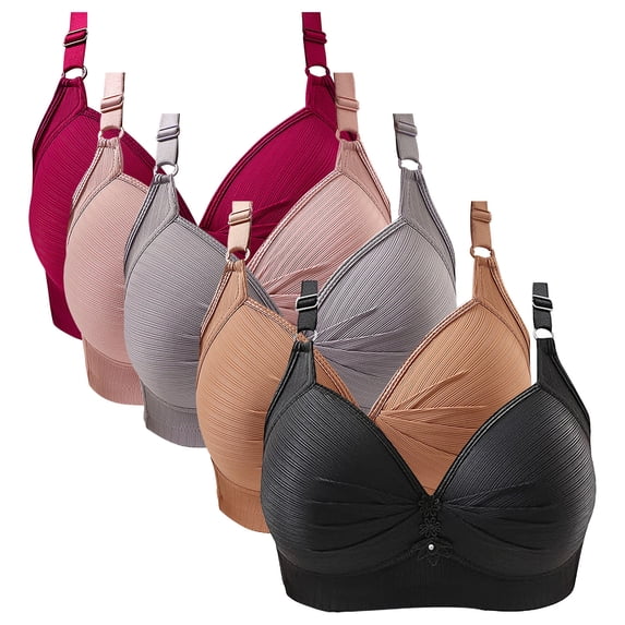 Gymayou 5 Pack No Underwire Comfort Bras for Women High Support Lift Up Wireless Bra Daily Wear Bralettes Multicolor #2 L