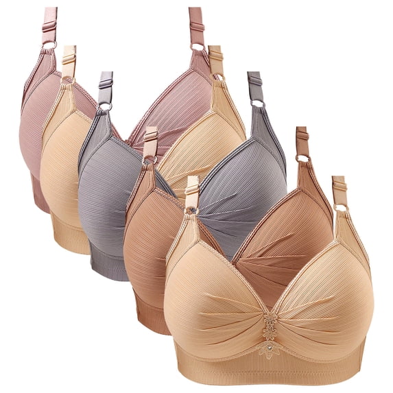 Gymayou 5 Pack No Underwire Comfort Bras for Women High Support Lift Up Wireless Bra Daily Wear Bralettes Multicolor #4 3XL