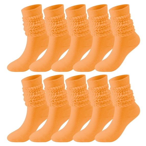 Gymayou 5 Pairs Slouch Socks for Women Soft Stacked Rib Tube Sock Boot Crew Stockings Z03/Orange