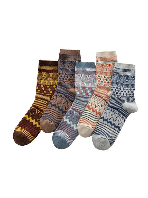 5 Pairs Vintage Thick Knit Socks for Women Men Nordic Winter Warm Soft Socks Multicolor