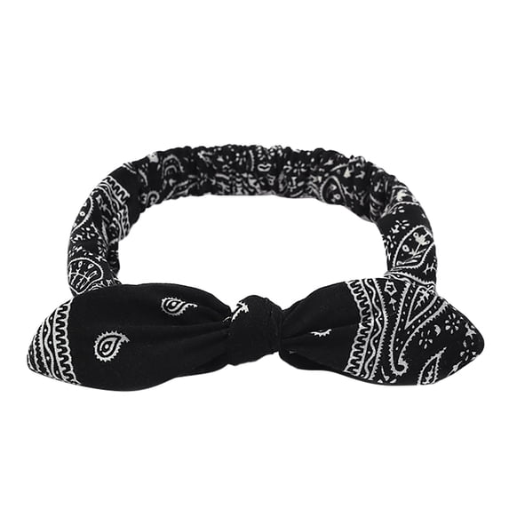 Gymayou Bandana Headbands for Women Non Slip Hair Bows with Rabbit Ear Knot Elastic Turban Headwraps Black