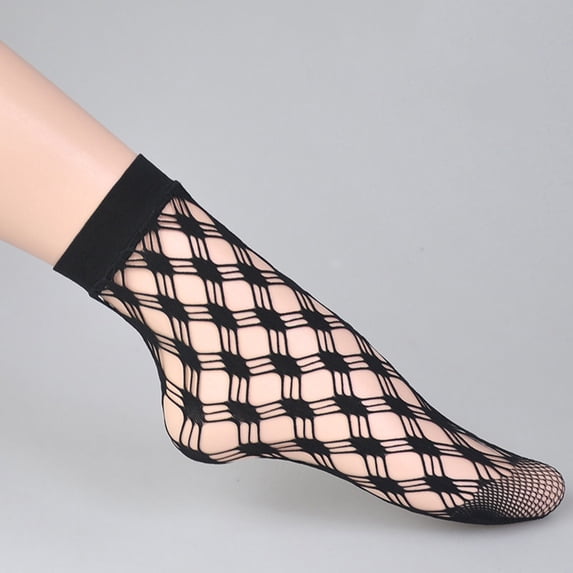 Gymayou Black Lace Socks for Women Ultra Thin Mesh Sheer Lace Dress Sock Fishnet Ankle Socks Black 1 One Size